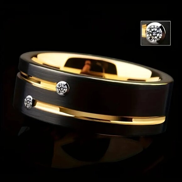 Tungsten Steel Carbide & Zirconia Inlay Shooting Star Meteor statement Ring - Picture 2 of 7